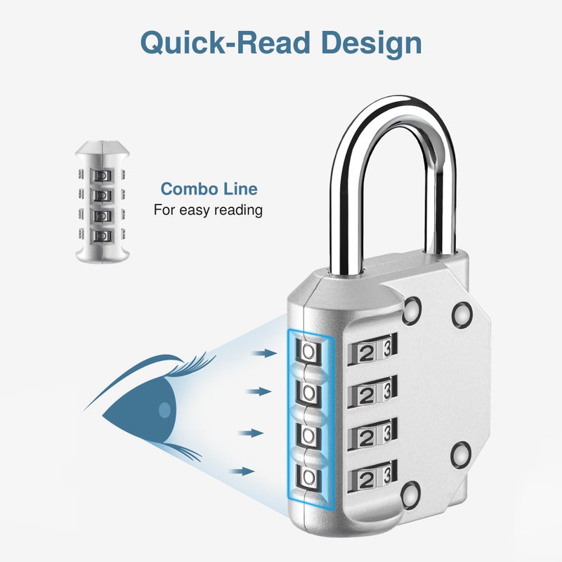 Puroma 2 Pack Combination Lock for Locker 4 Digit Outdoor Waterproof Padlock for School, Gym, Sports, Fence, Toolbox, Gate, Case, Outdoor, Hasp Storage, Cabinets (Silver) - Image 3
